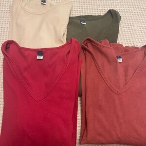 Old Navy Ribbed V-Neck Tops in Cream (scoop neck) Red, and Olive Size 4X